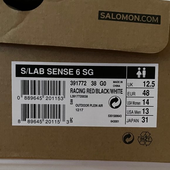 Salomon S/Lab Sense 6 SG, Red/Black/White, Men's size 13, never worn - Picture 4 of 6
